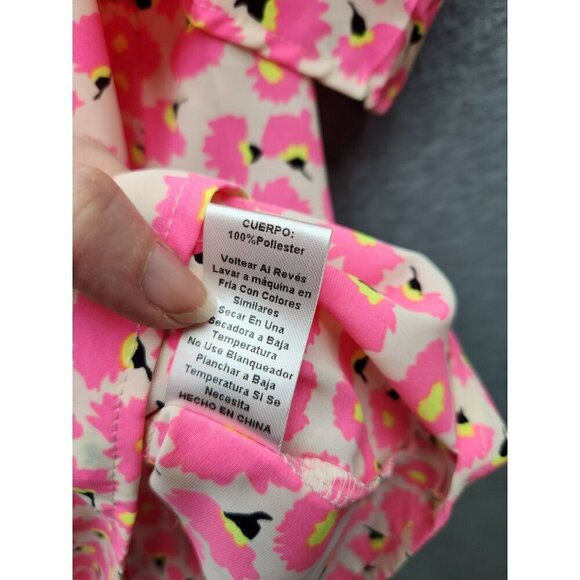 Floral Pink Puff Sleeve Blouse L TCEC 100% Polyester Womens Top - Picture 5 of 6